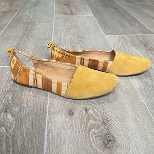 Latigo Mustard Yellow Suede & Striped Canvas Flats